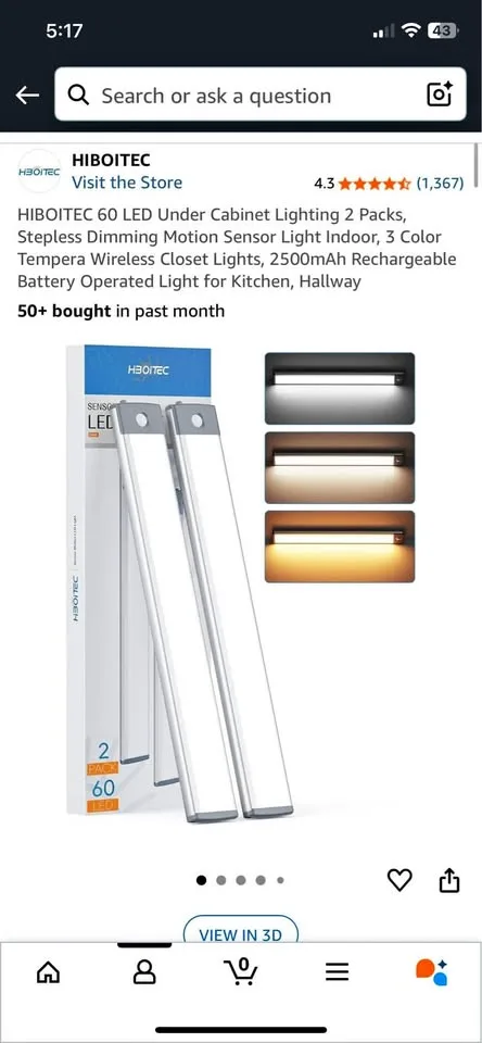 Motion sender lights for cabinet