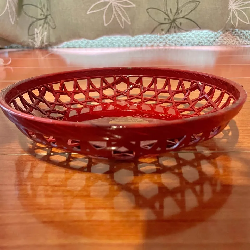 Vintage✨Red Basket Tray with Gold Bell - Yamanaka Lacquerware image indicator(4)