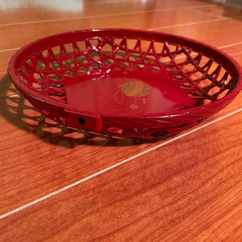 Vintage✨Red Basket Tray with Gold Bell - Yamanaka Lacquerware image indicator(6)
