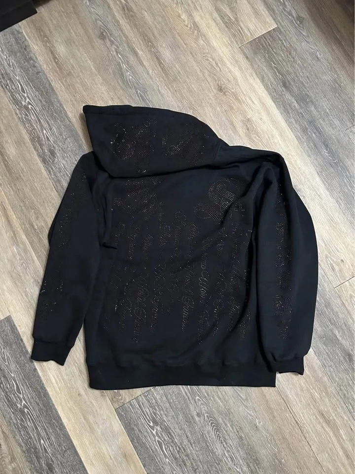Supreme Rhinestone Zip Up Hoodie (Black, XXL) - Excellent image indicator(2)