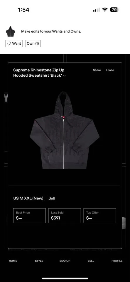 Supreme Rhinestone Zip Up Hoodie (Black, XXL) - Excellent image indicator(5)