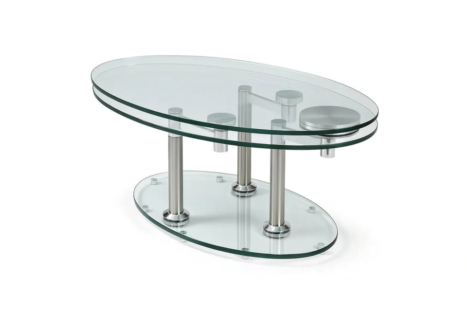 Swivel Glass Coffee Table – Oval with Chrome Legs
