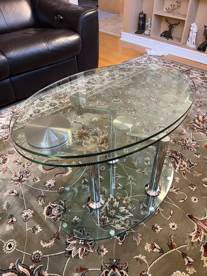 Swivel Glass Coffee Table – Oval with Chrome Legs - photo 2