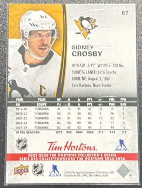 Sidney Crosby Hockey Card - 2025-2026 Tim Horton’s - photo 2