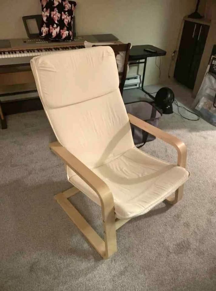 Ikea pello accent chair cream beige wood pine birch
