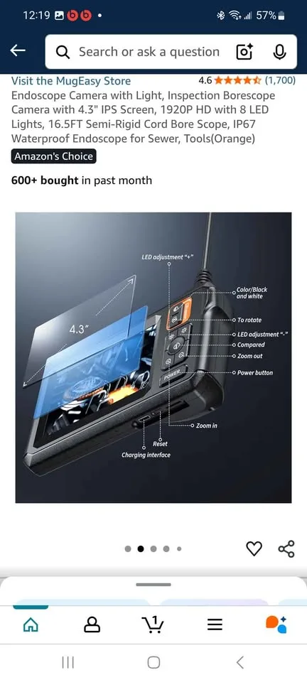 Endoscope Camera with Light, 4.3" IPS Screen, 1920P HD image indicator(4)