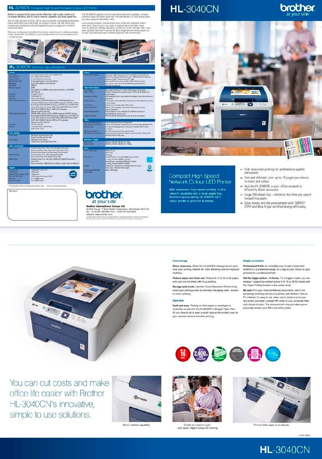 Brother HL-3040CN Color Laser Printer + extra 2 cartridges - photo 4