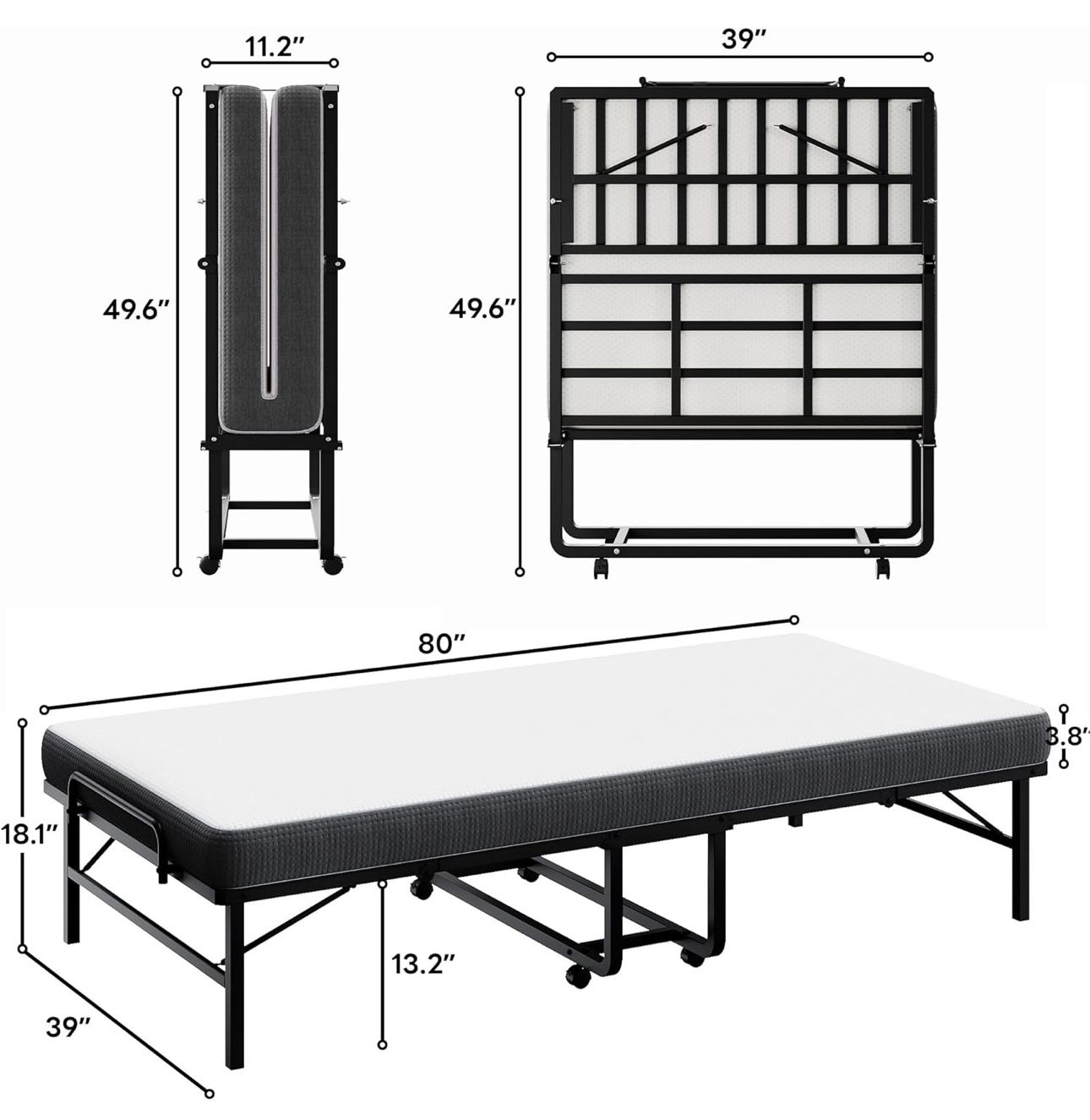 LKIMIO Folding Bed, 80" x 39" Portable Roll Away Bed - photo 2