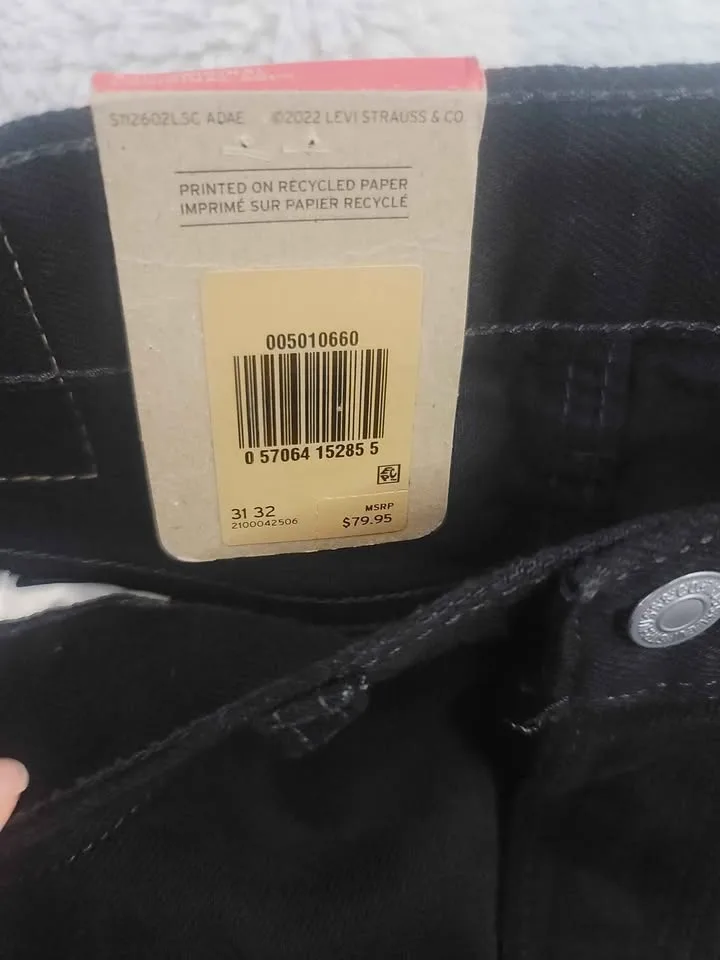 NEW Men's 31x32 Levi's Straight Leg Black denim jean image indicator(3)