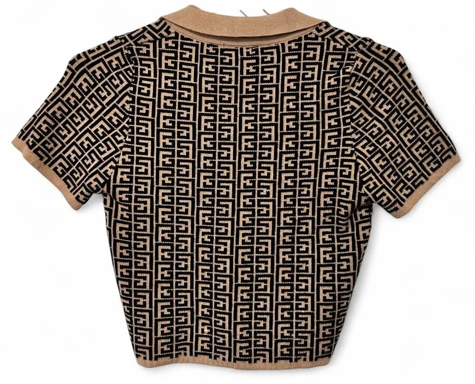 Brown/Tan Collared Knit Top image indicator(2)