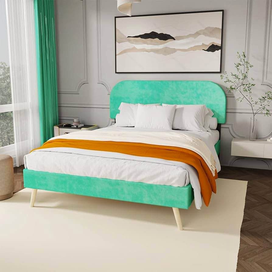 SALE: Queen Aqva Velvet Upholstered Platform Bed