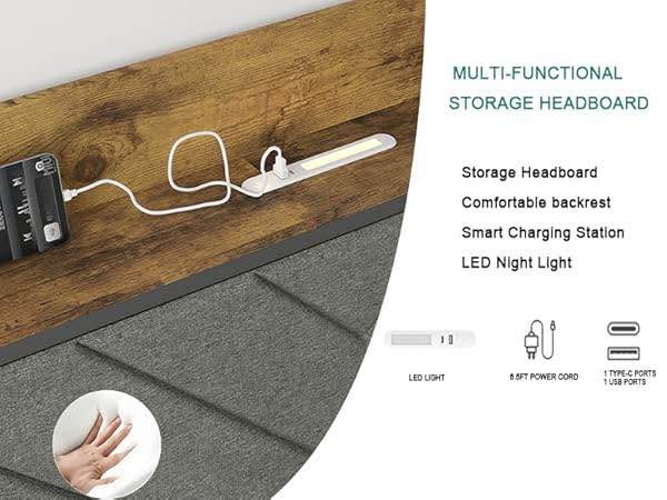 Wooden Bed Frame w/ Charging Station: Queen & King - photo 3