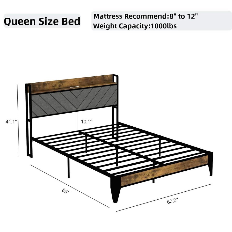 Wooden Bed Frame w/ Charging Station: Queen & King - photo 4
