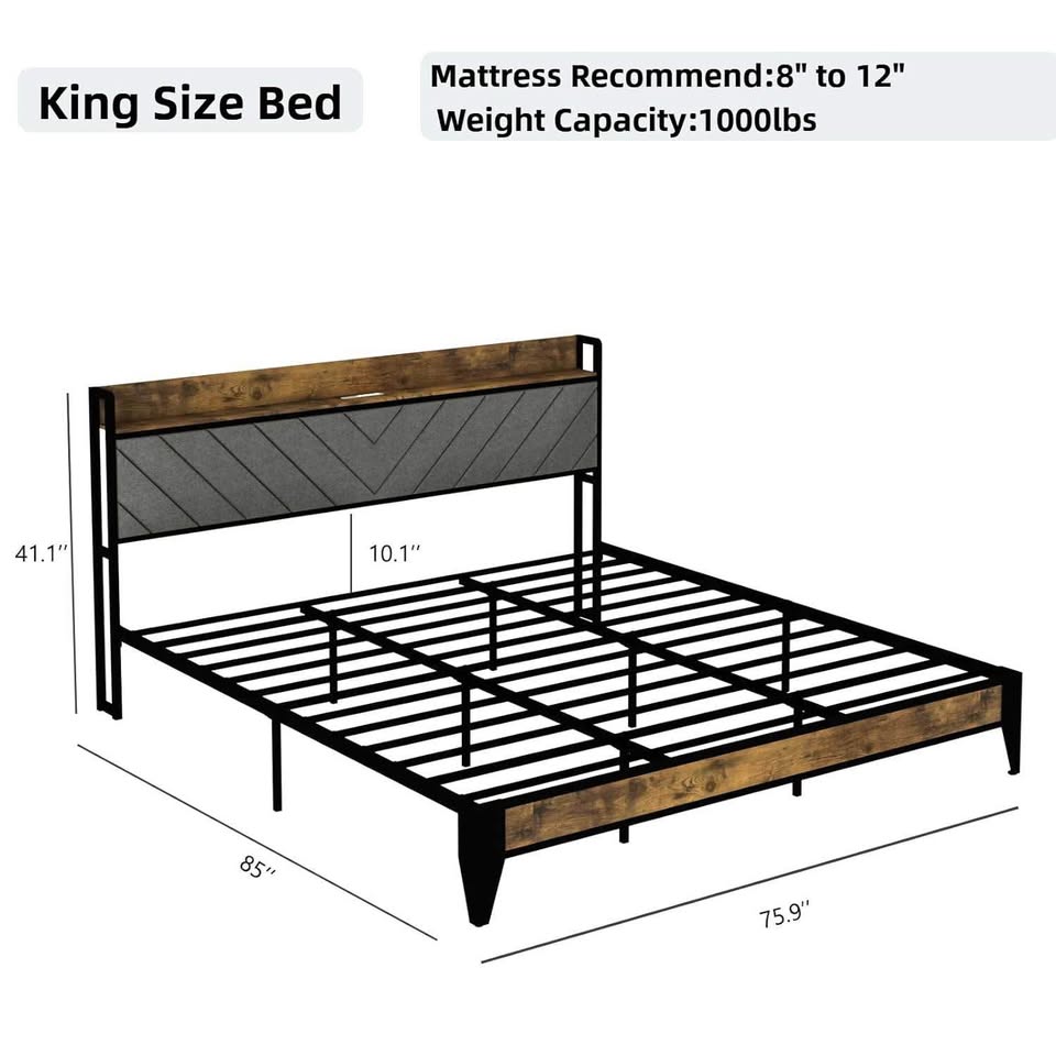 Wooden Bed Frame w/ Charging Station: Queen & King - photo 5