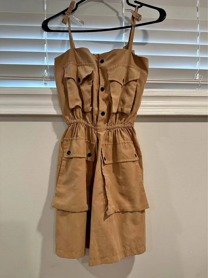 Khaki Utility Mini romper with Pockets thumbnail