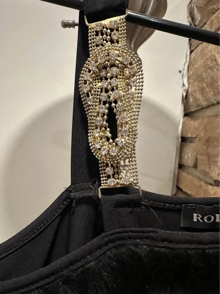 Black One-Shoulder Mini Dress with Rhinestone Detail image indicator(2)