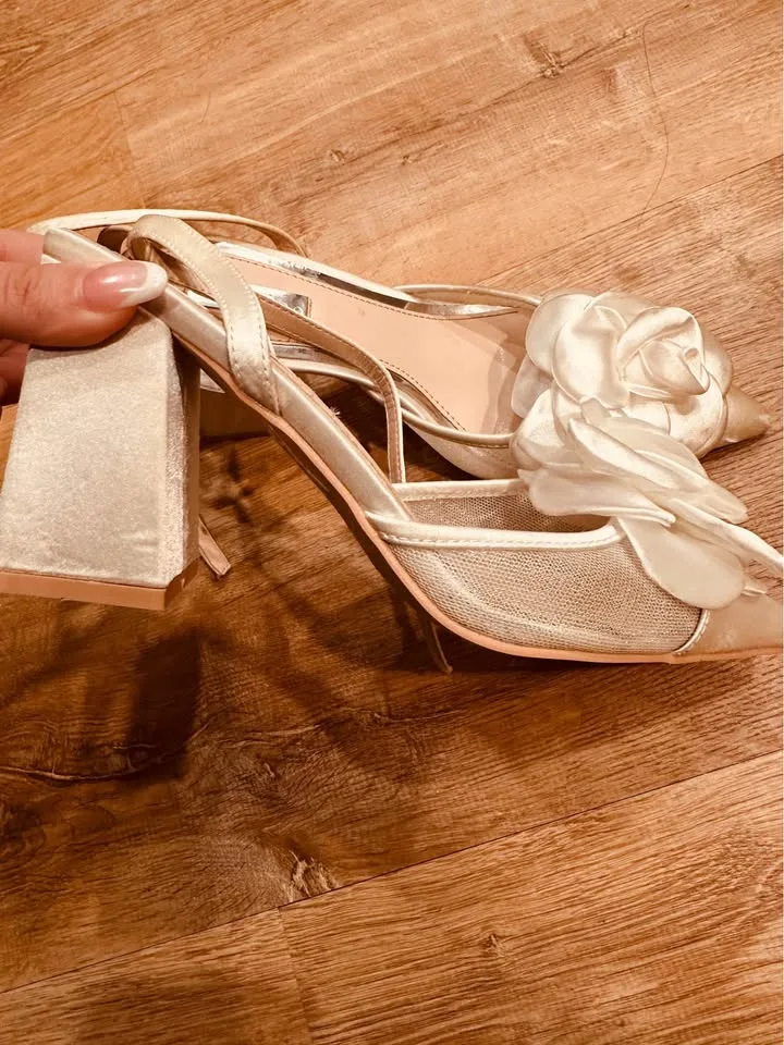 Satin Rosette High Block Heels image indicator(2)