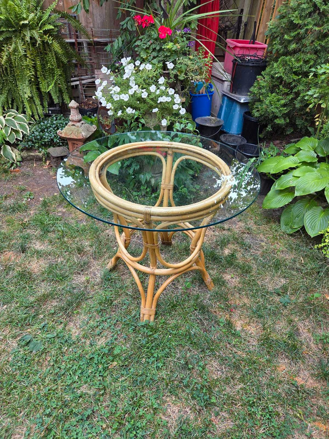 Rattan Glass Top Table