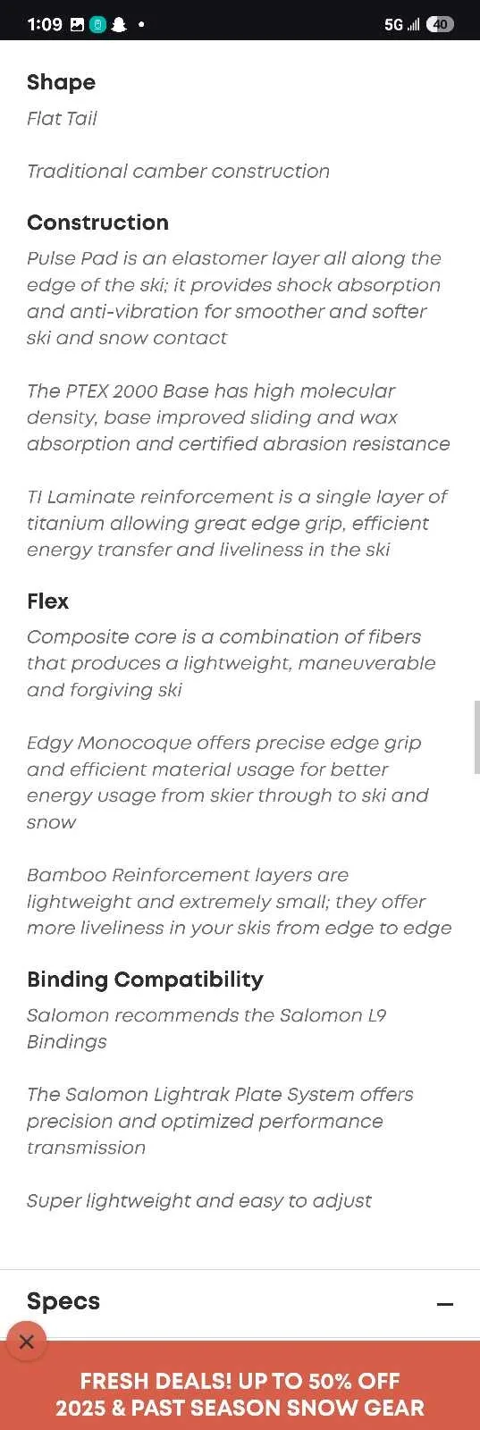 Salomon Pearl 158 Skiis image indicator(5)