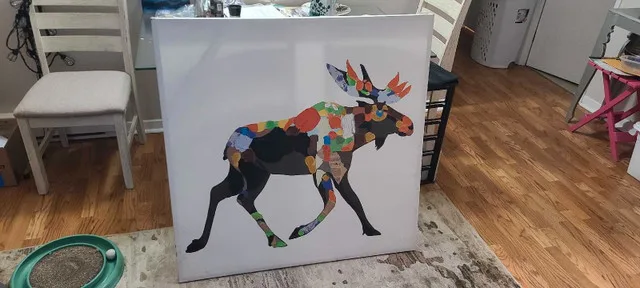 Colorful Moose Collage Painting on Canvas – Large Wall Art image indicator(2)