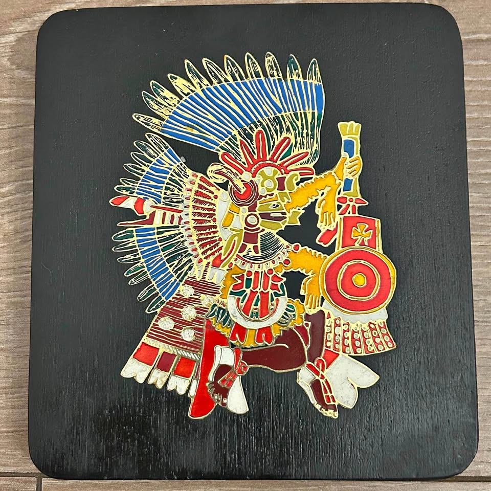 Vintage Mexican Aztec Calendar Wall Plaque 5”/5”