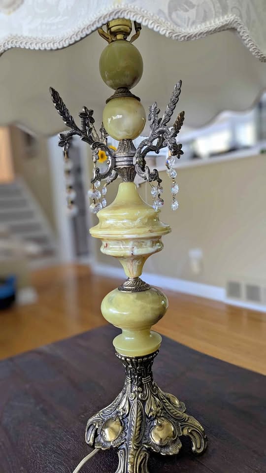 Vintage Brass & Crystal Table Lamp w/ 3-Way Dimmer