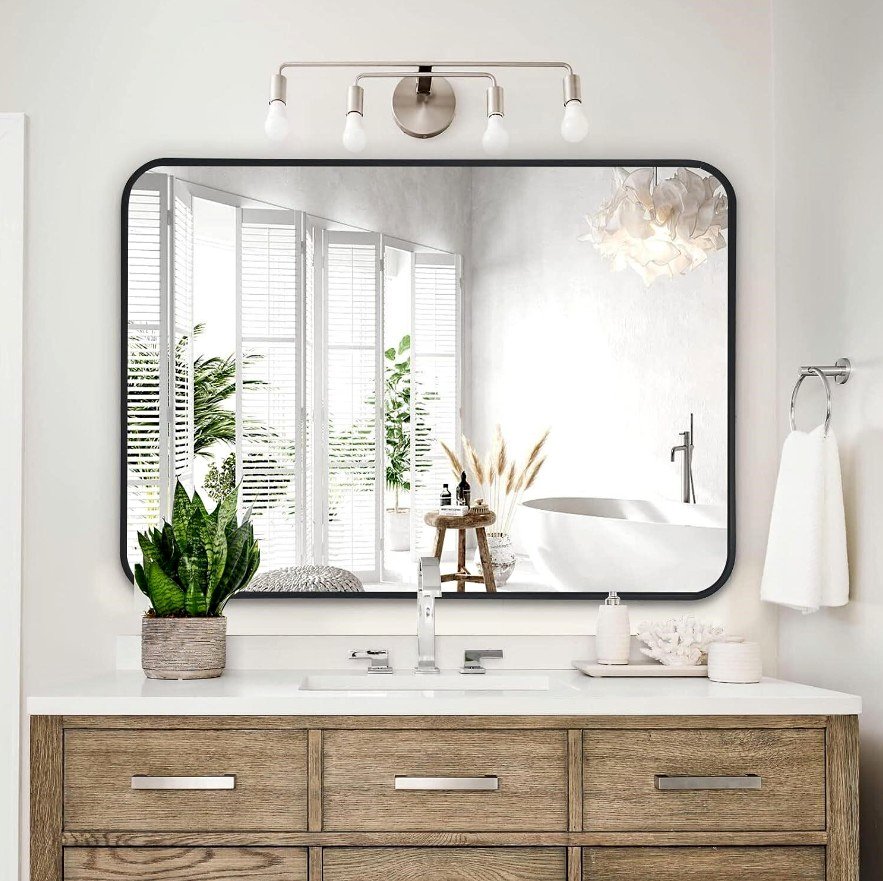 COFENY 24"x36" Black Rectangle Bathroom Mirror
