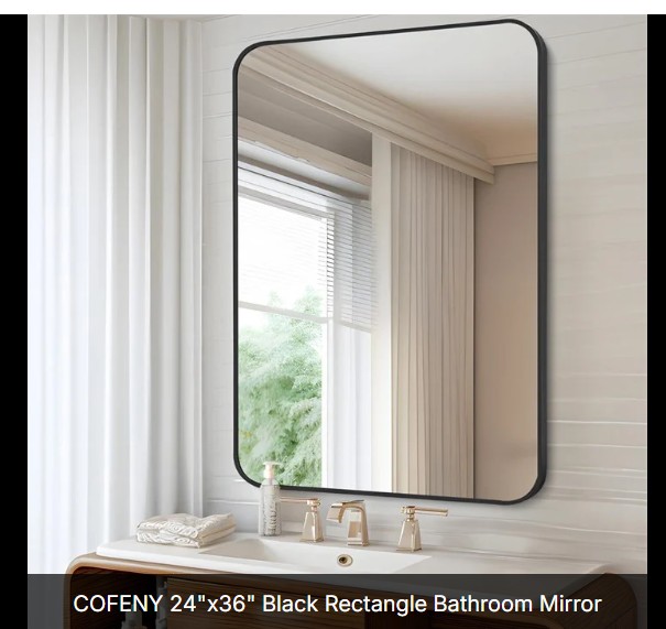 COFENY 24"x36" Black Rectangle Bathroom Mirror - photo 2