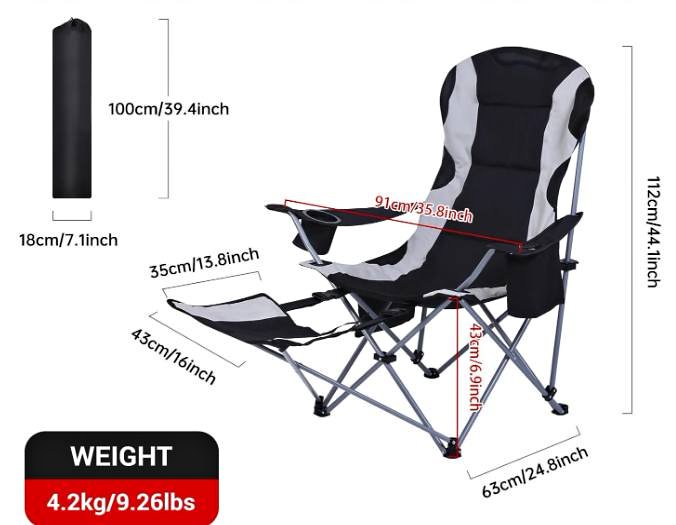 Foldable Camping Chair with Footrest and Cooler Bag
