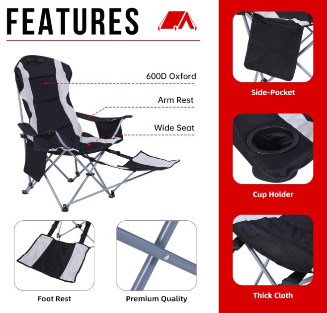 Foldable Camping Chair with Footrest and Cooler Bag - photo 5