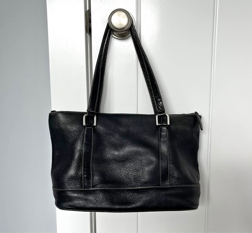 Latico Leather Medium Tote Satchel Bag Black Zippered Hand Bag