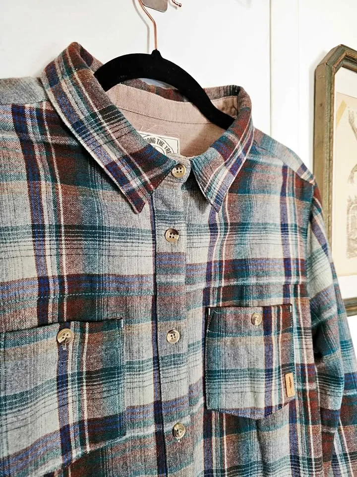 Womens L Ecologyst Wool Plaid Flannel Shirt