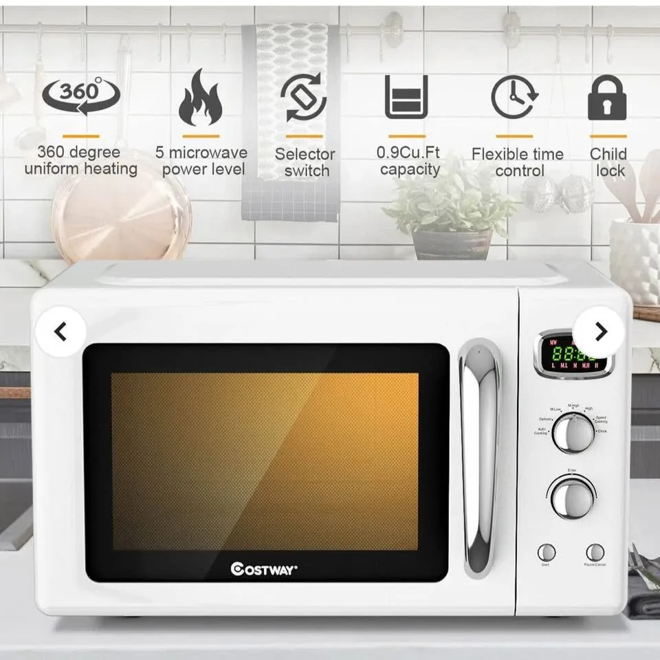 0.9 Cu.ft Retro Countertop Compact Microwave Oven-White #2427 image indicator(3)