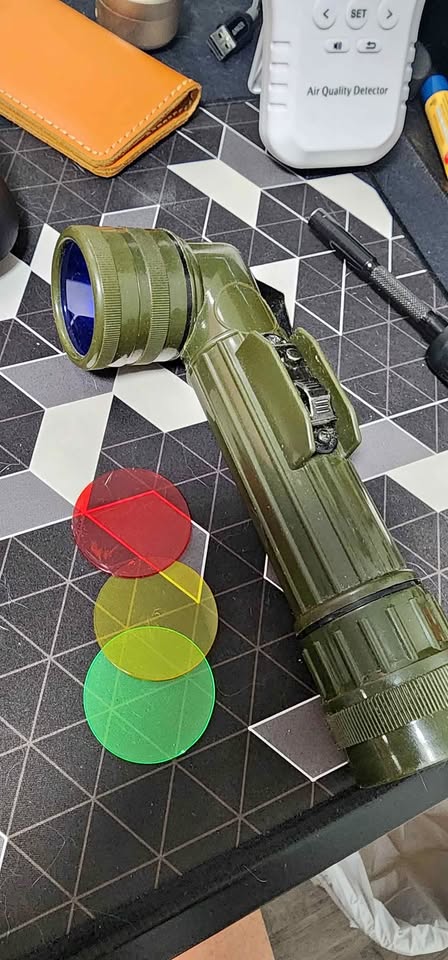 G.I. Angled Flashlight with colored lenses