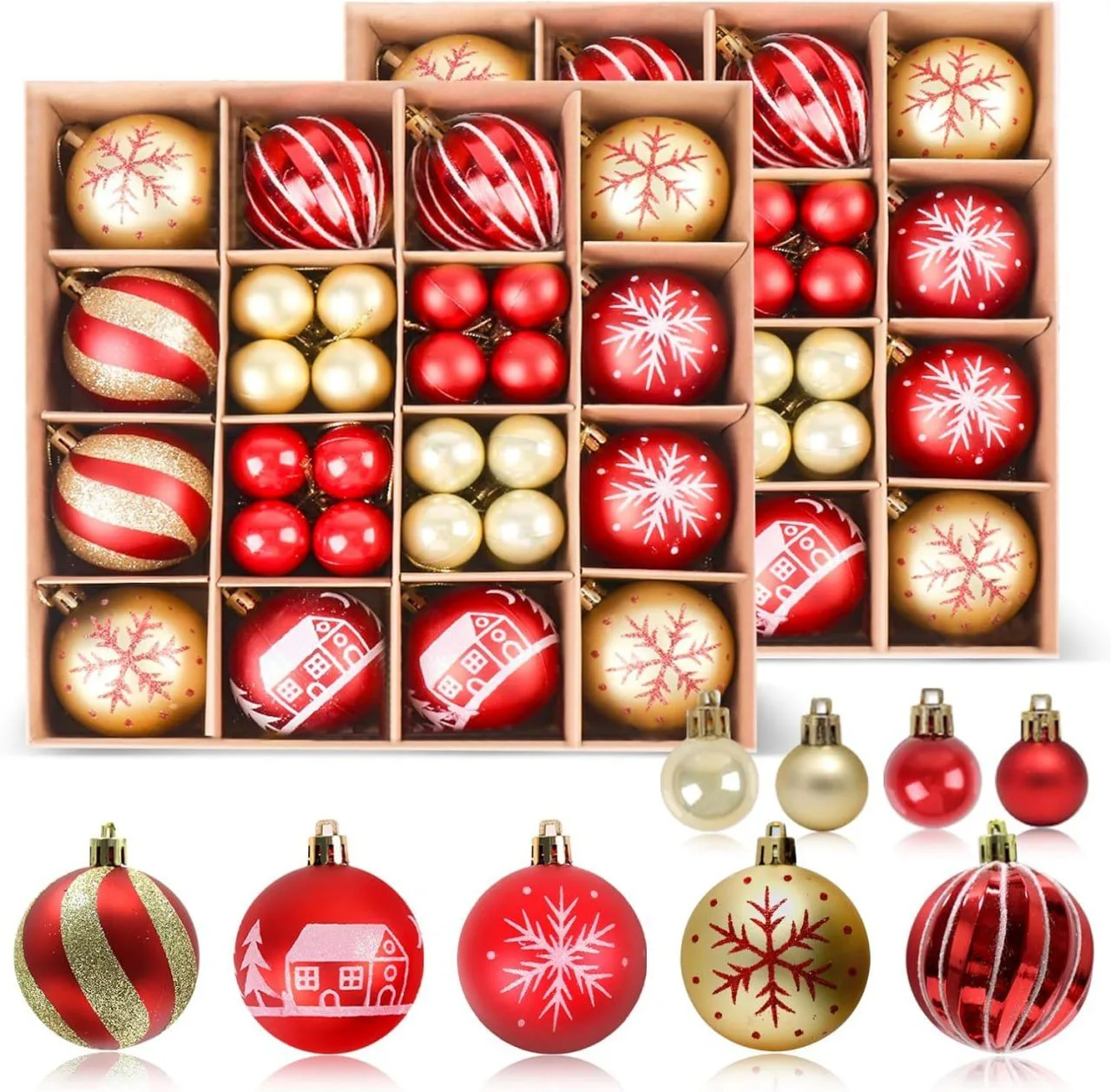 Christmas Ball Ornaments Red and Gold 88Ct thumbnail