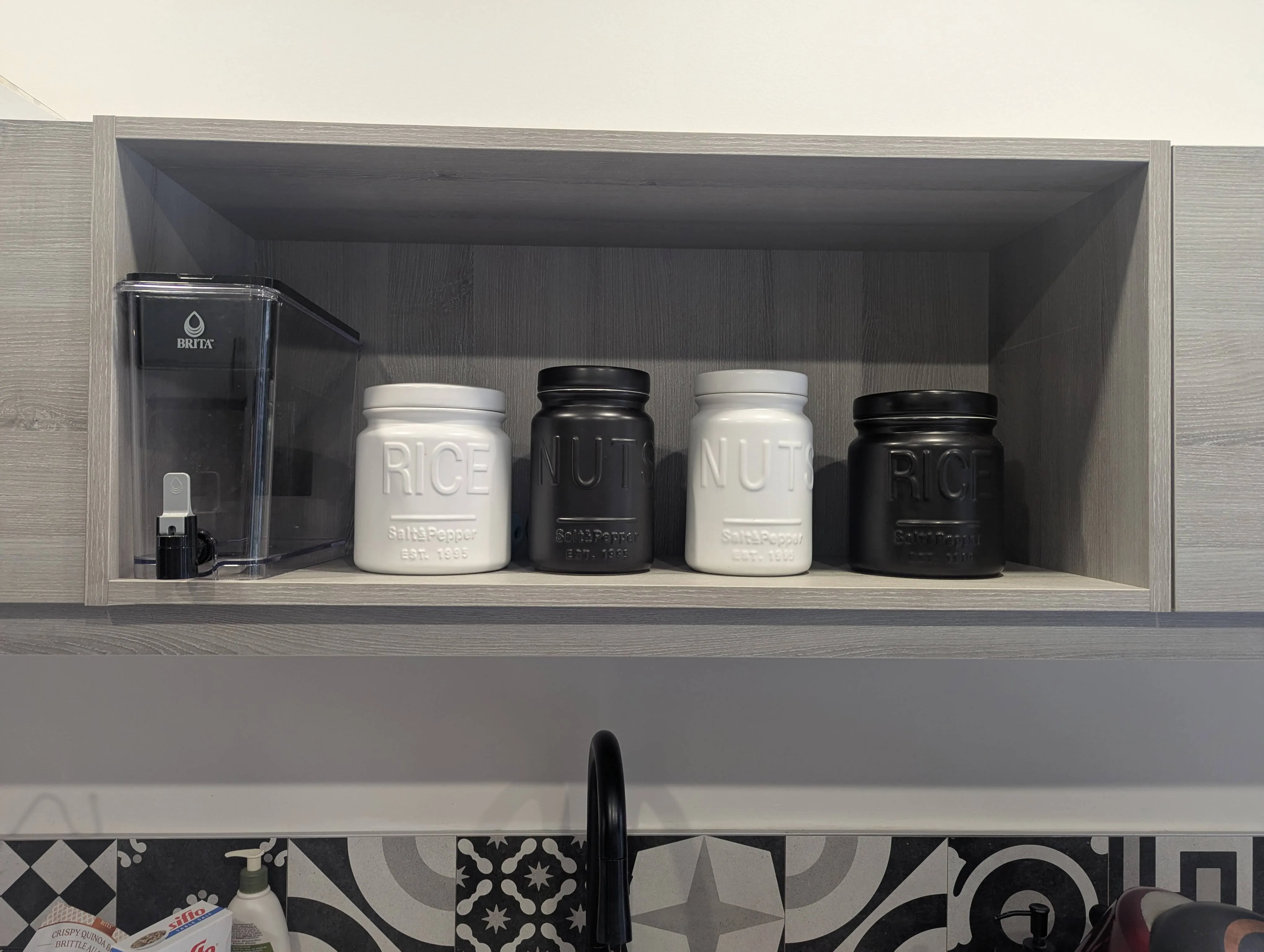 Set of 4 Black/White Ceramic Storage Jars - Excellent Condition! thumbnail