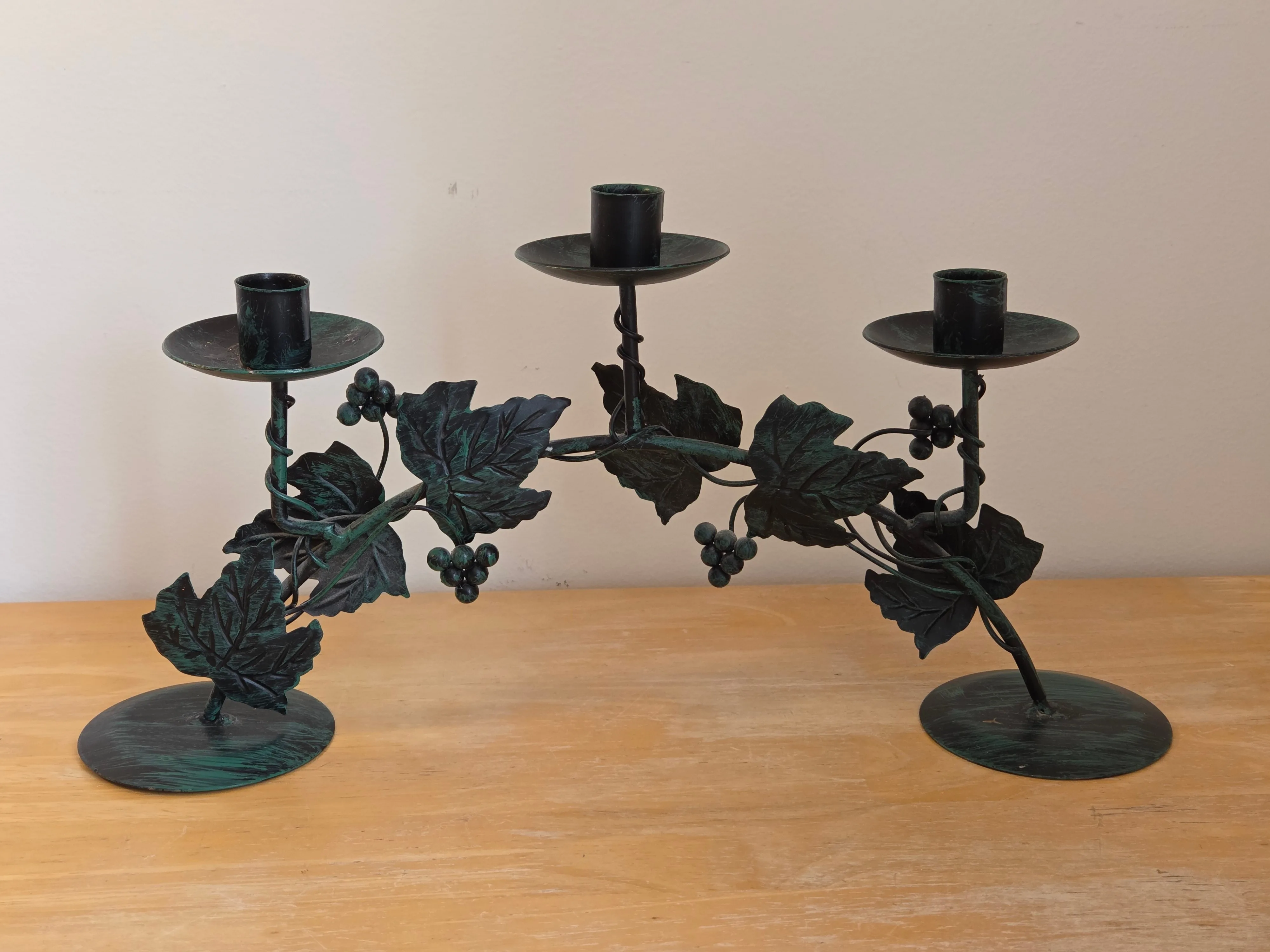 Vintage Metal Candelabra – 3 Candle Holder with Grapevine Design thumbnail