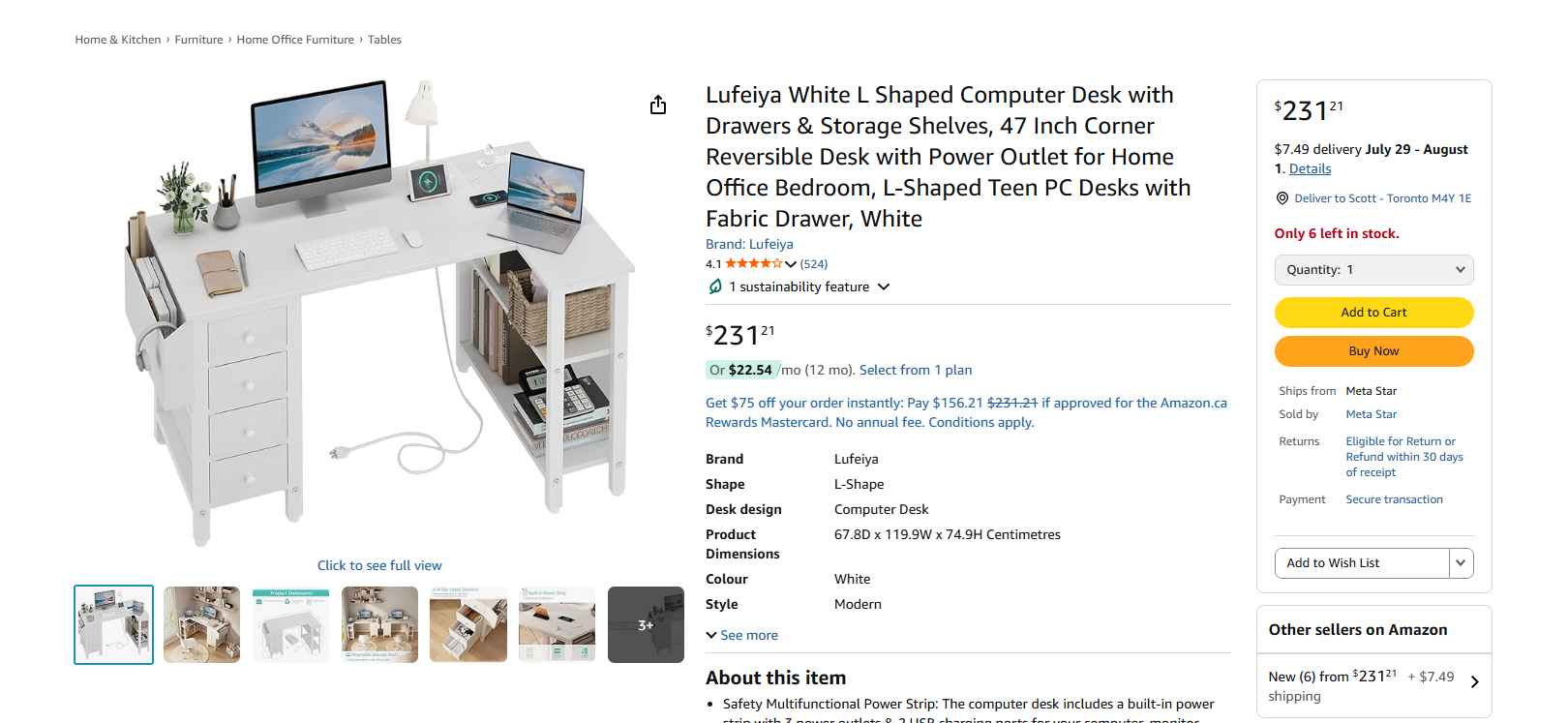 New Lufeiya White L Shaped Computer Desk with Drawers - photo 2