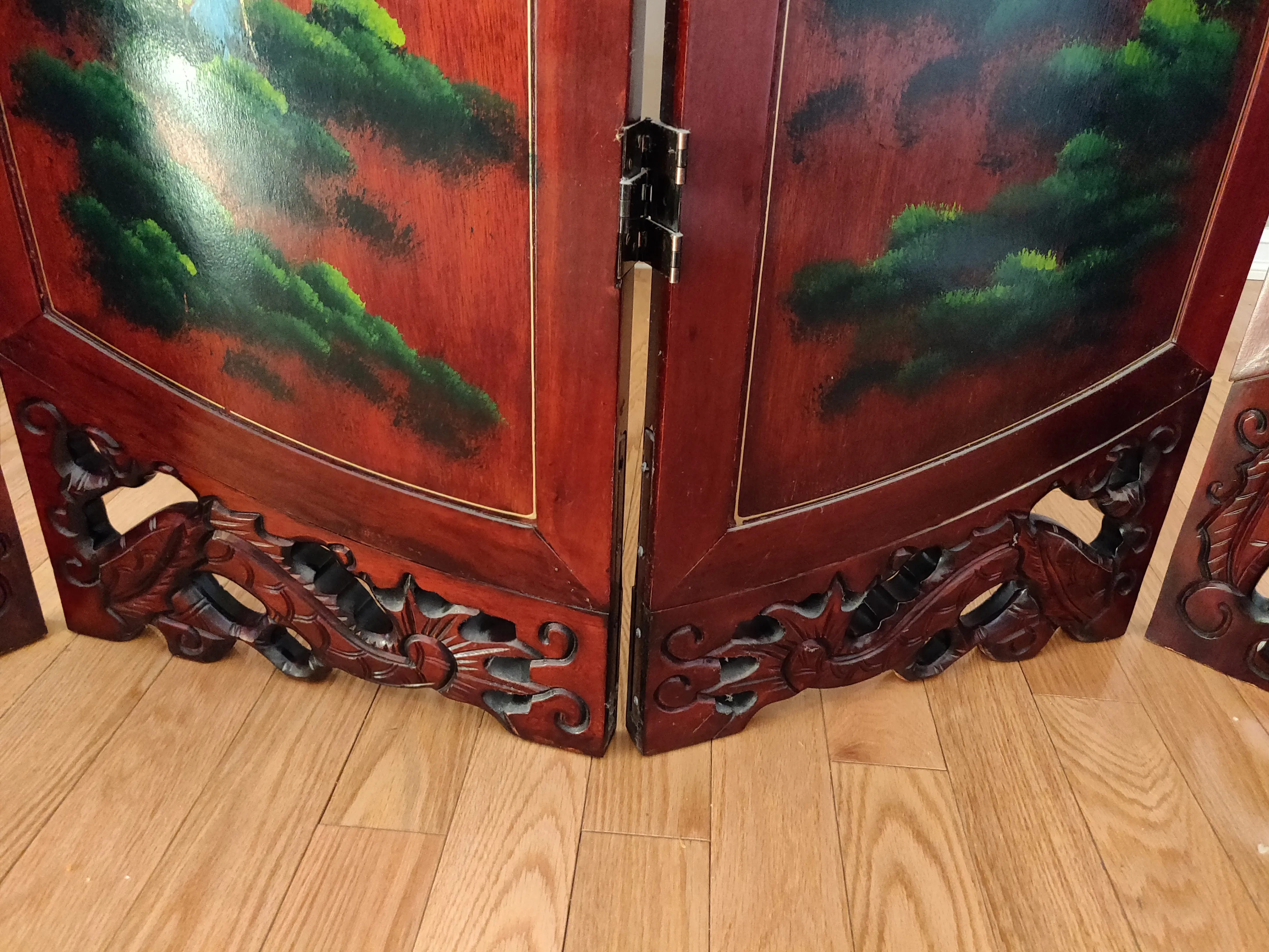 Chinese Folding Screen Room Divider 4 Panel - Pearl & Jade image indicator(10)