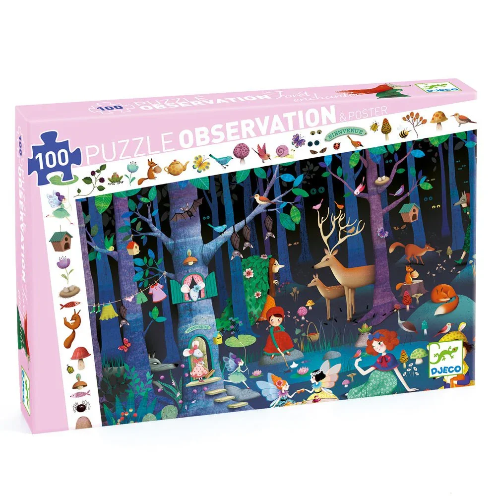 Djeco 100 Piece Observation Puzzle - Enchanted Forest 24 x 15"