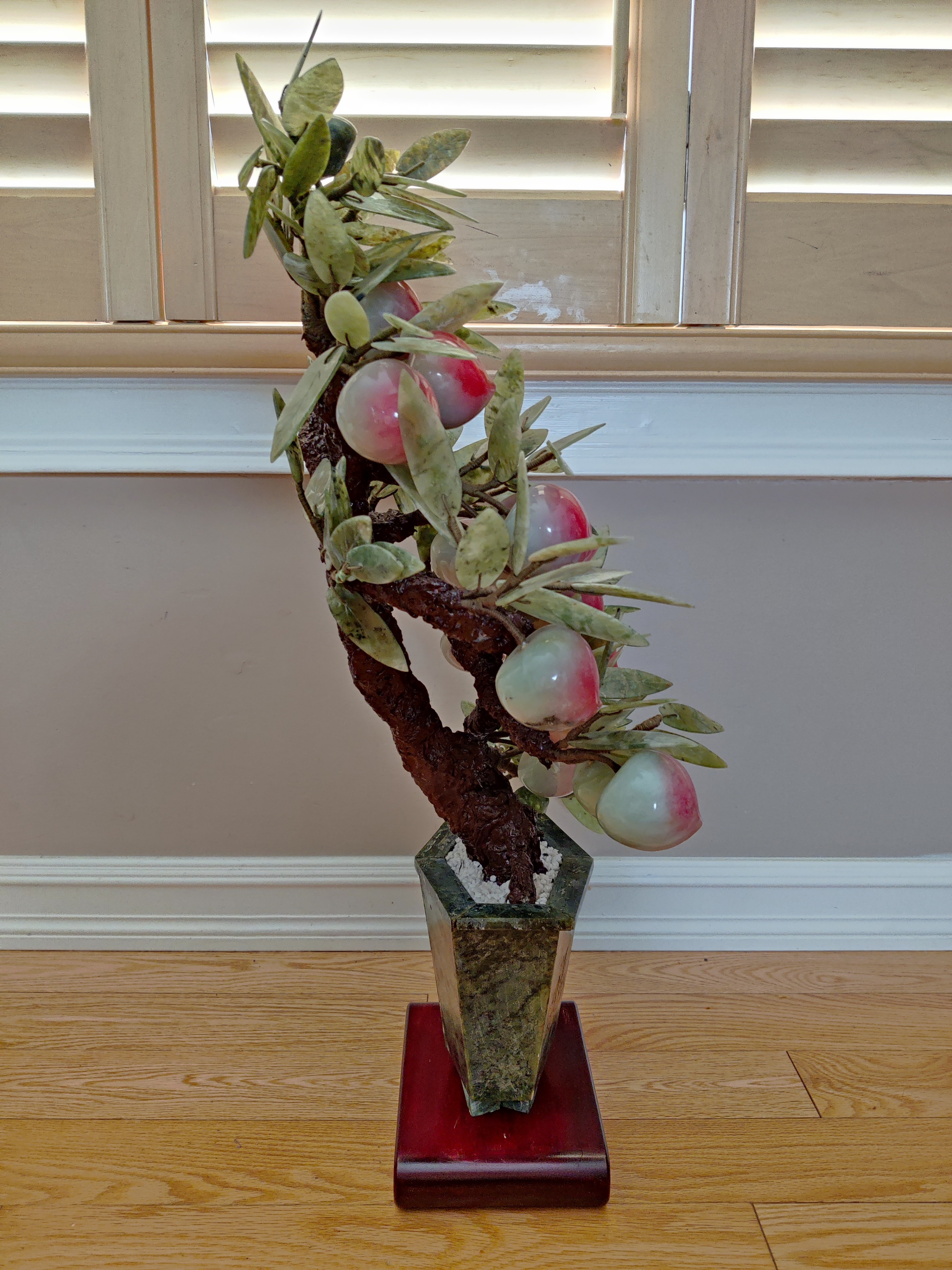 Vintage Chinese Asian Jade Peach Leaf Bonsai Tree Plant - 25" - photo 4
