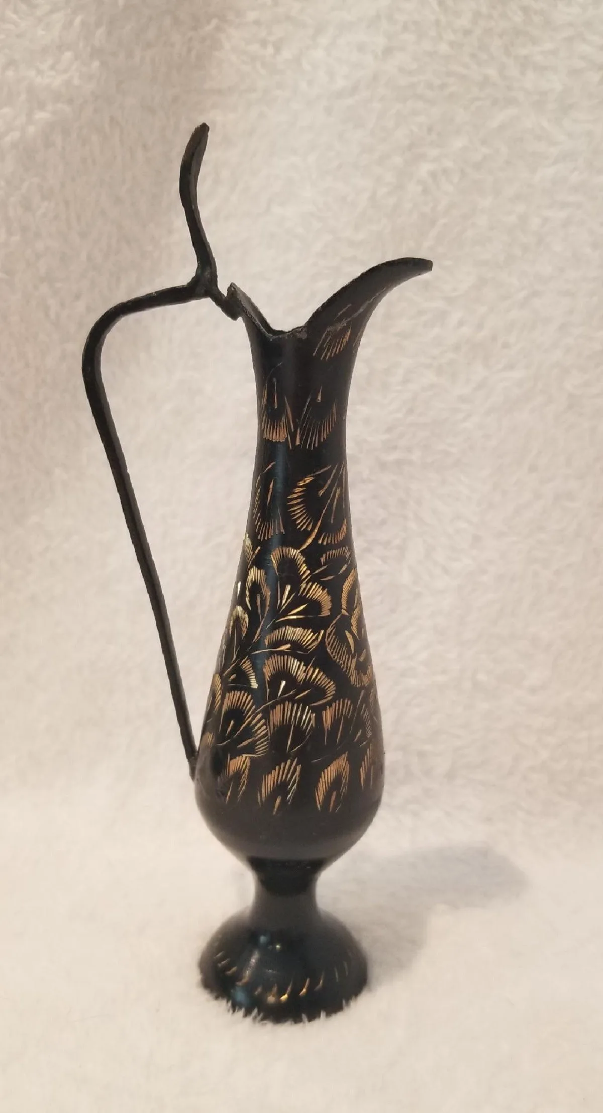 VTG Small Black Brass Band Ornamental Pitcher or Vase India 7" thumbnail