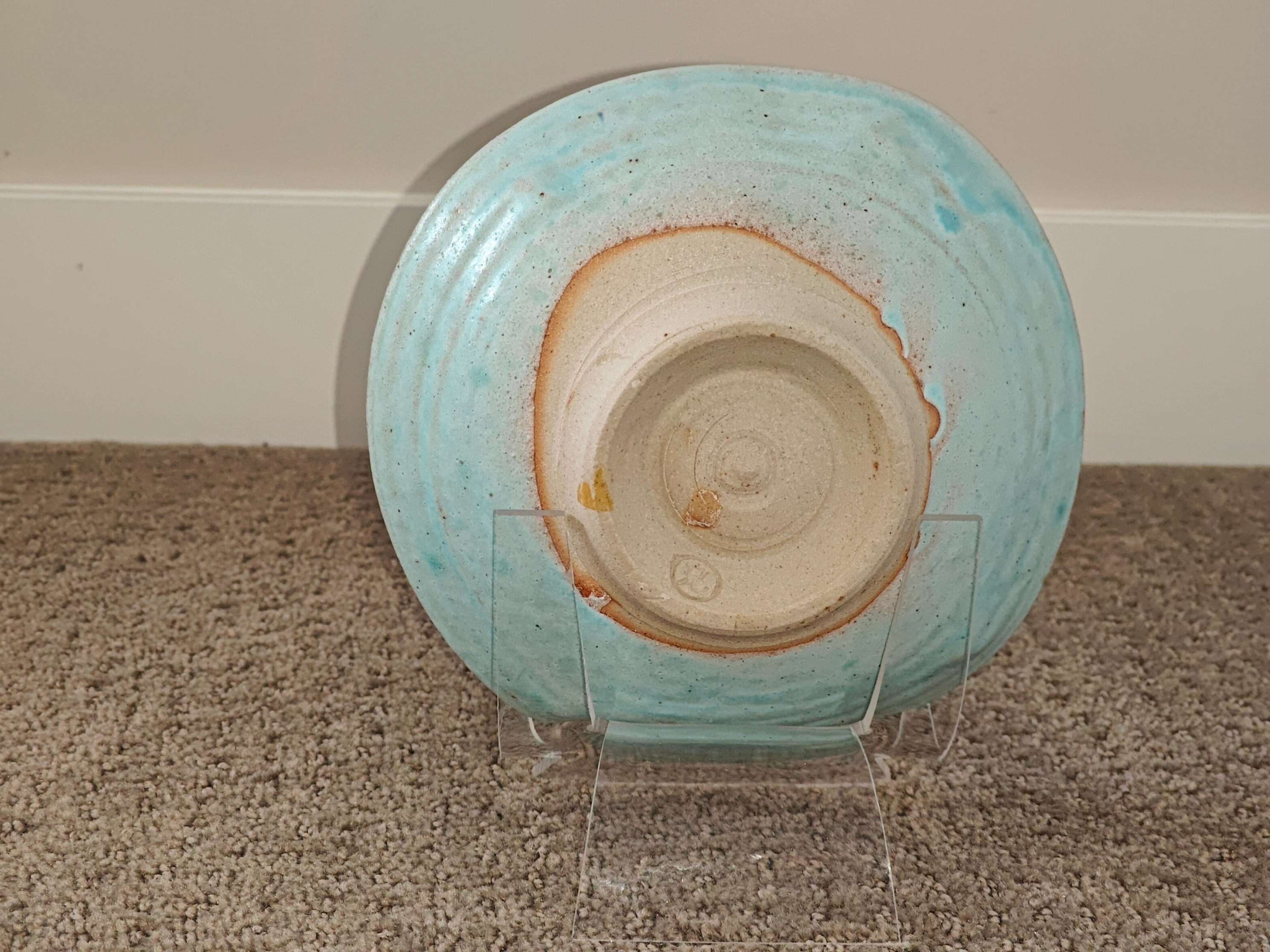 Handmade Decorative Art Blue Cloud Water Nature Bowl w/ Stand - photo 3