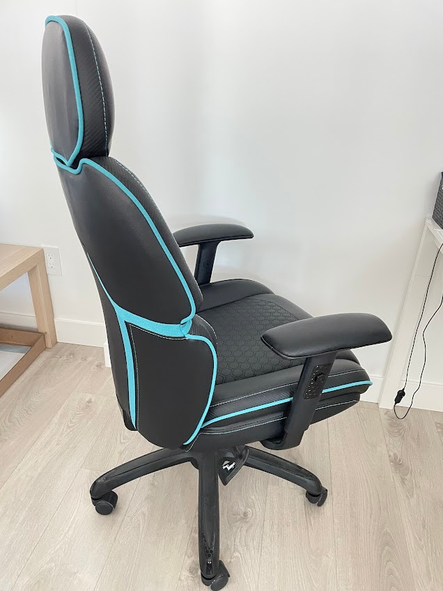 Gaming Chair with Adjustable Headrest, Black and Blue - photo 3