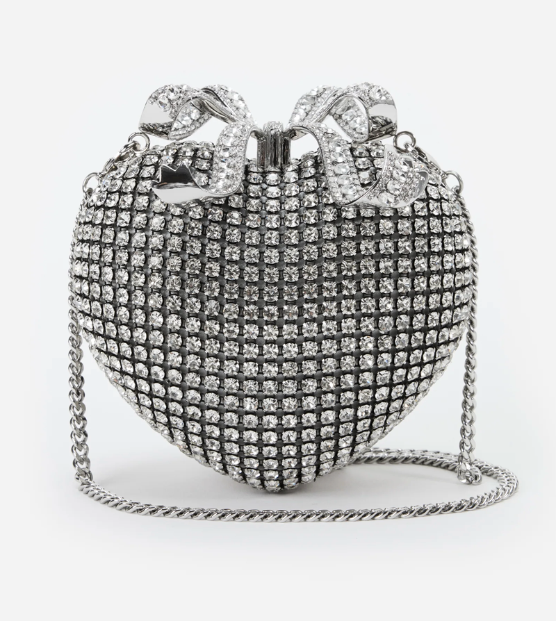 Authentic Self-Portrait SILVER CRYSTAL HEART CLUTCH