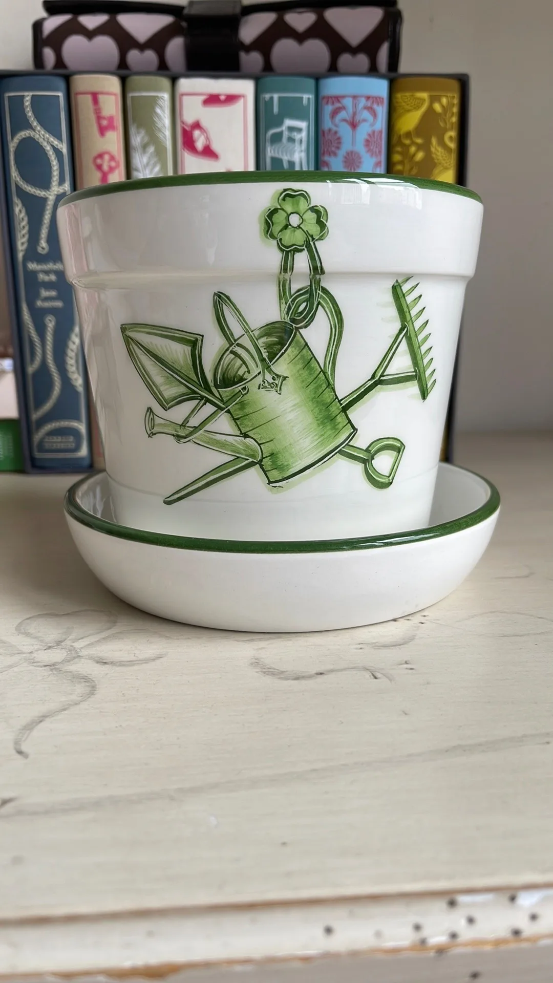 Tiffany & Co. Vintage White & Green Gardening Motif Planter Set thumbnail