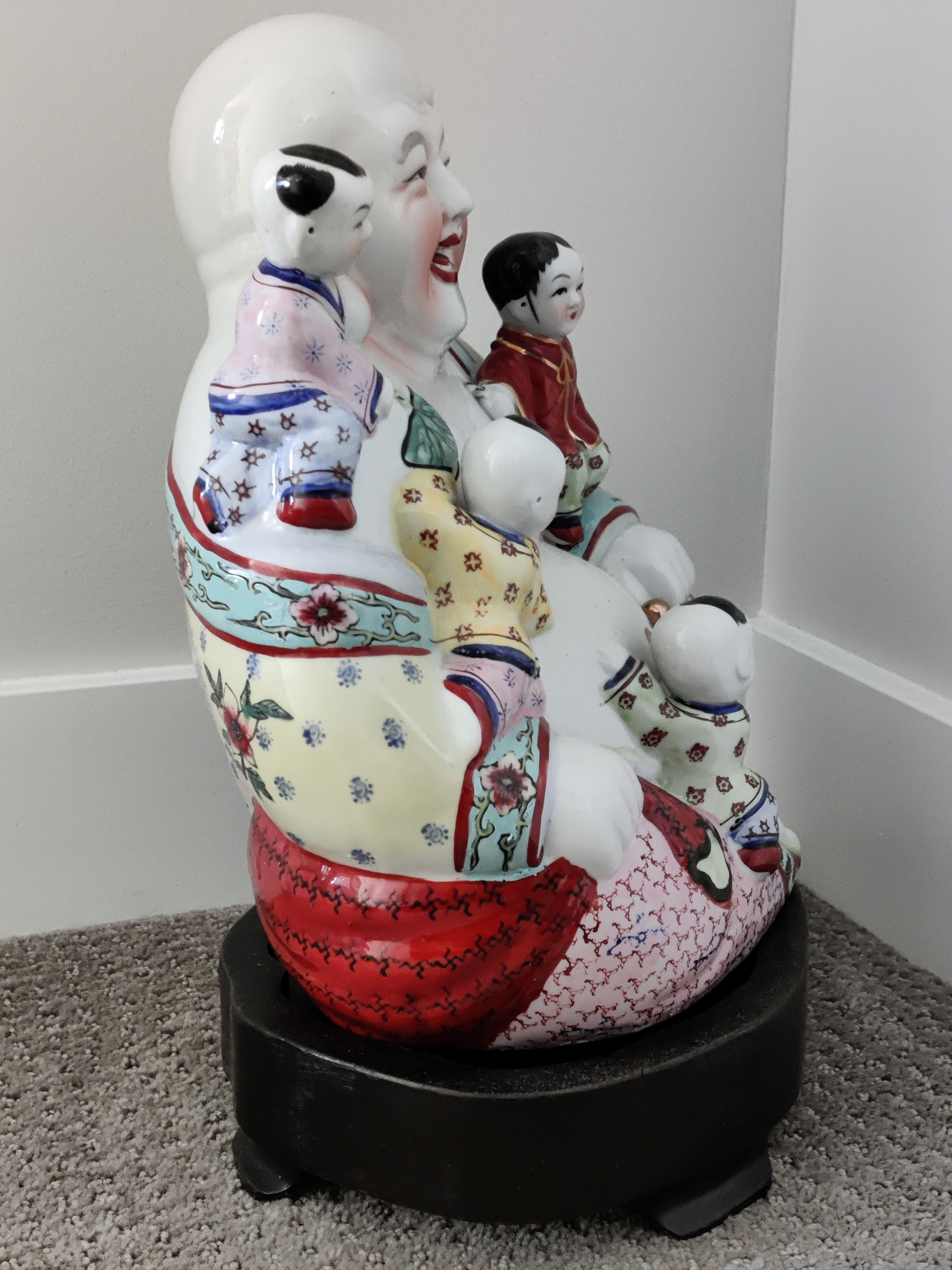 Antique Chinese Porcelain Famille Rose Buddha Statue 5 Children - photo 4