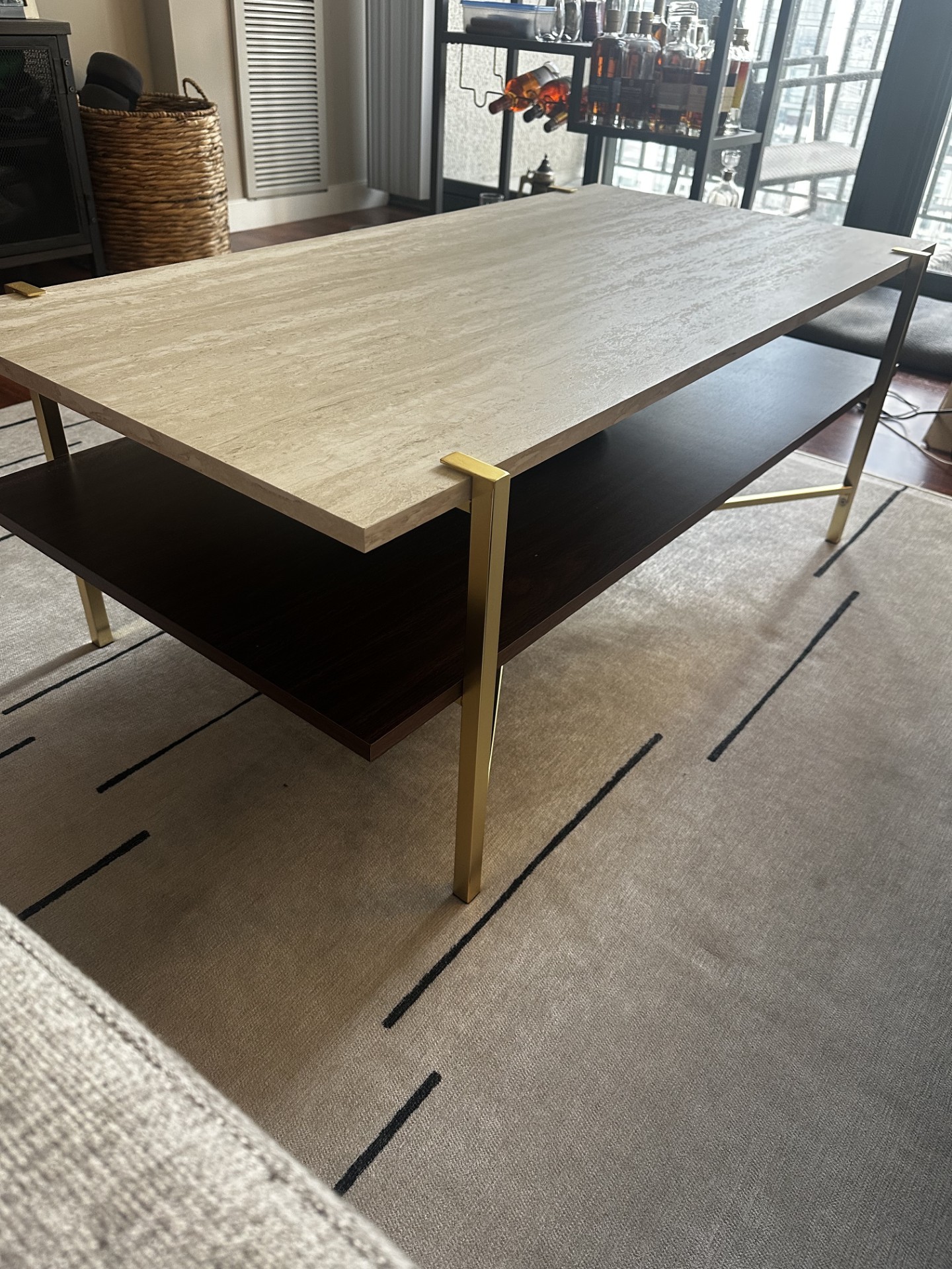Two Tier Faux Marble Top Rectangle Coffee Table - photo 2