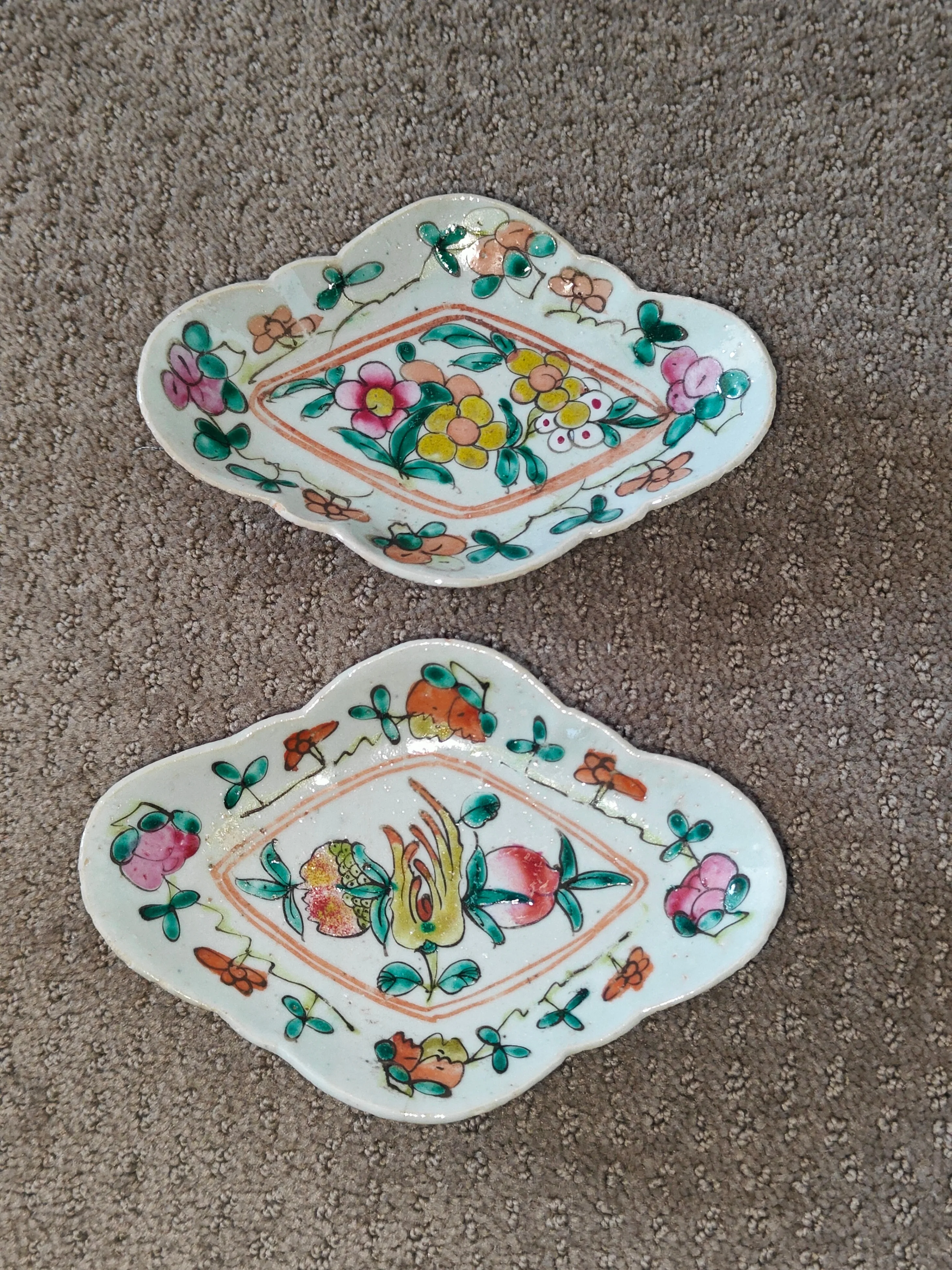 Porcelain Famille Rose Antique Chinese Floral Footed Plates thumbnail