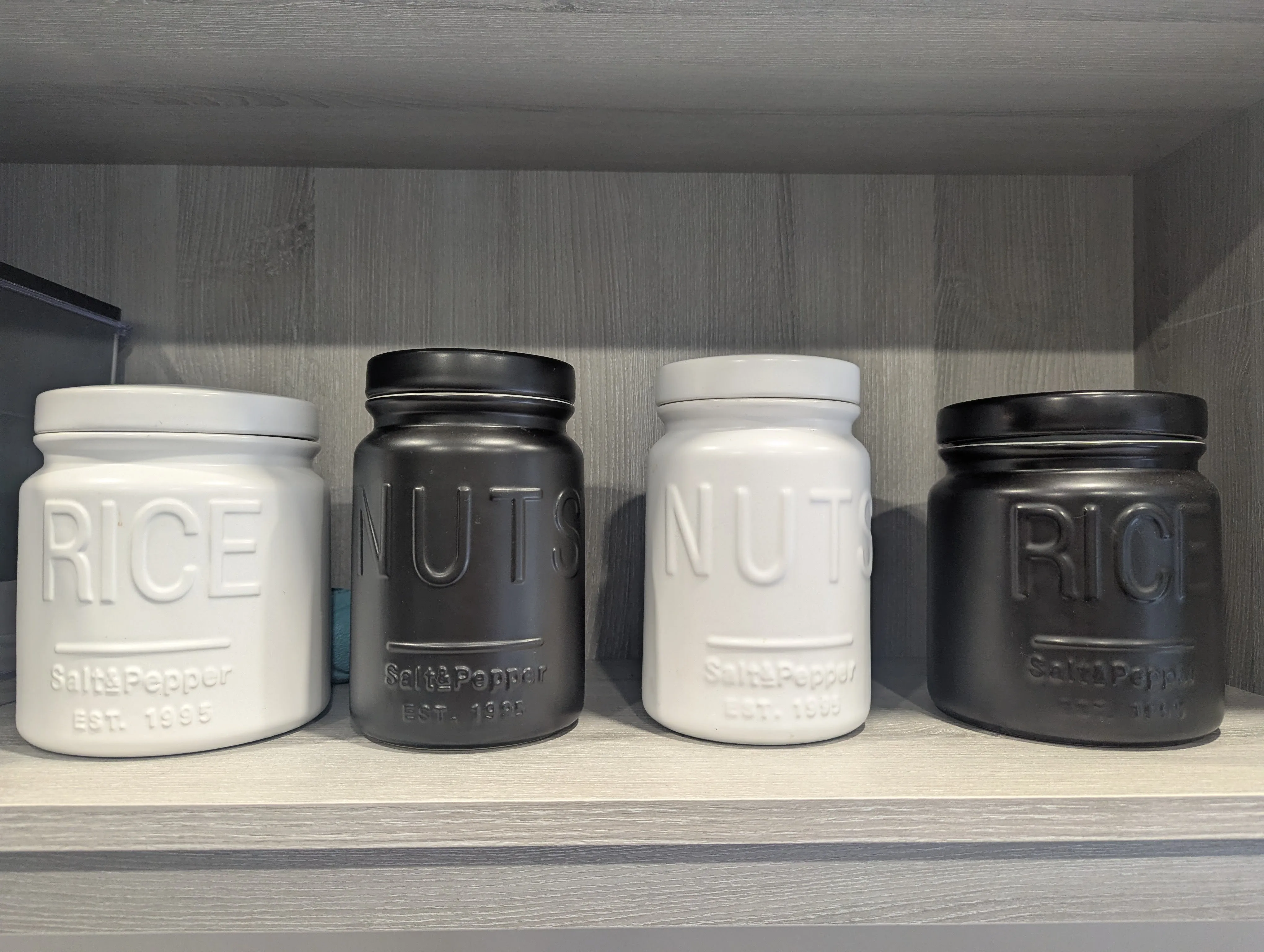 Set of 4 Black/White Ceramic Storage Jars - Excellent Condition! image indicator(2)